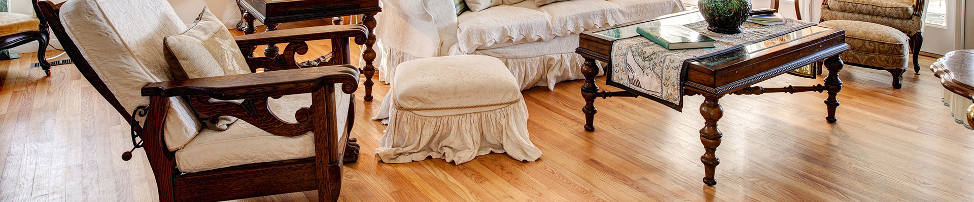 Hardwood Floor Living Room with Antiques